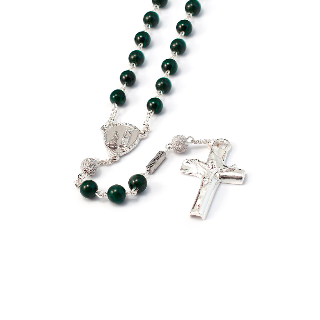 Precious Malachite &amp; Sterling Silver Rosary