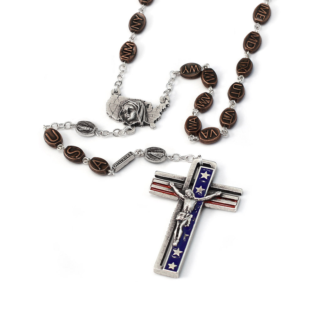 The USA Rosary in Antique Silver with 50 States Beads