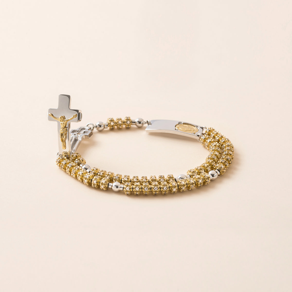 Traditional Rosalet with gold pavé beads and round Pater design