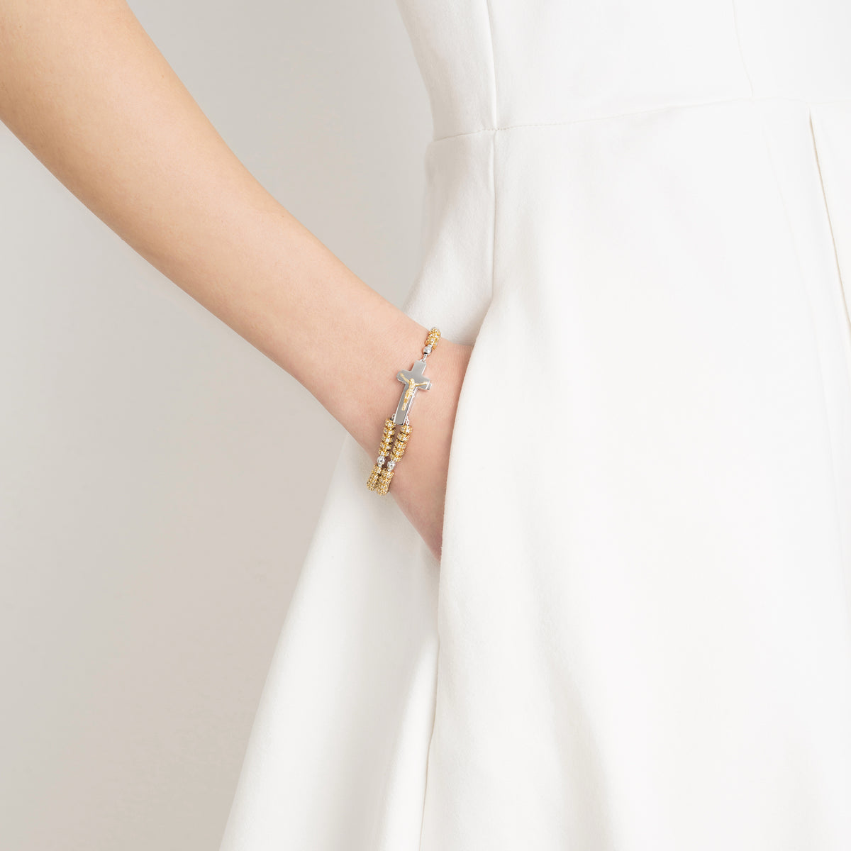 Luxury Rosalet gold pavé beads with patented crucifix clasp