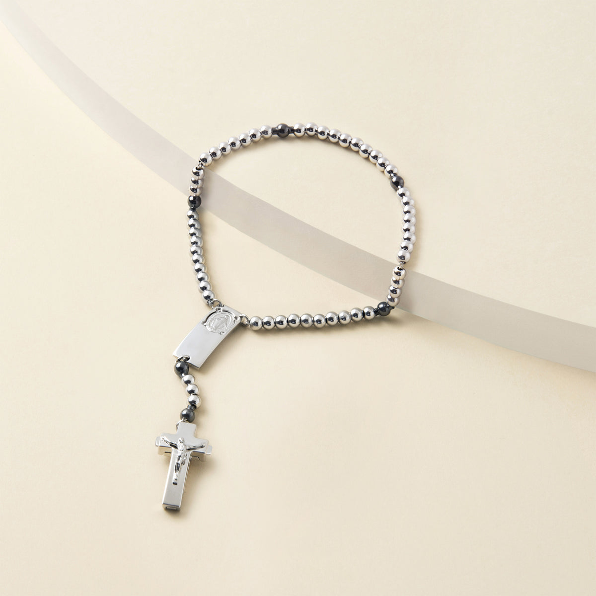 Rosalet bracelet with rhodium beads and dark ruthenium pater