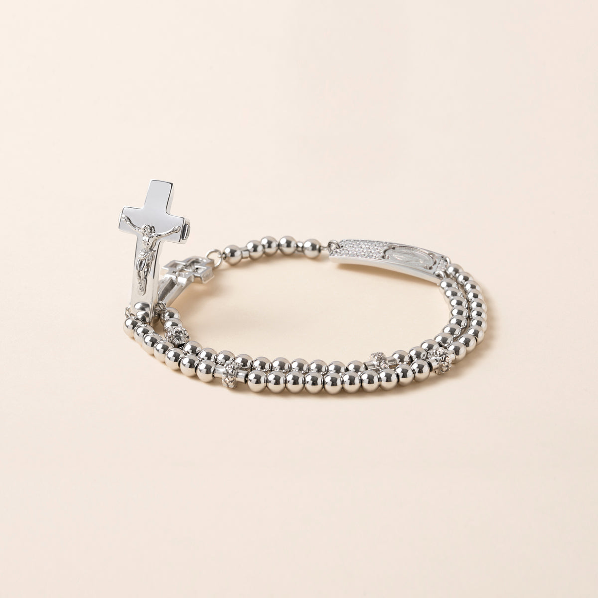 Rosalet bracelet with rhodium beads and zircon Pavé centerpiece