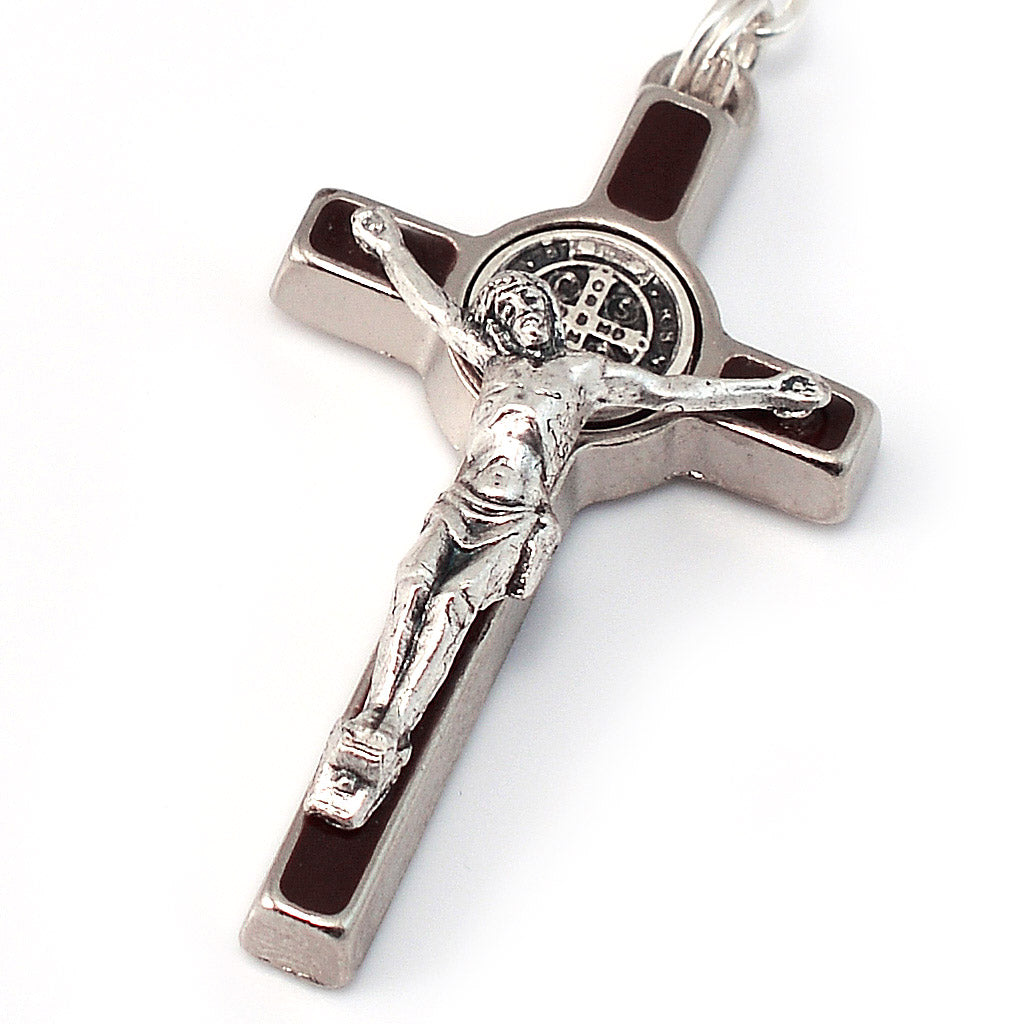 Saint Benedict Wood &amp; Silver Decade Rosary