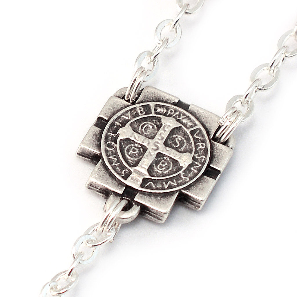 Saint Benedict Wood &amp; Silver Decade Rosary