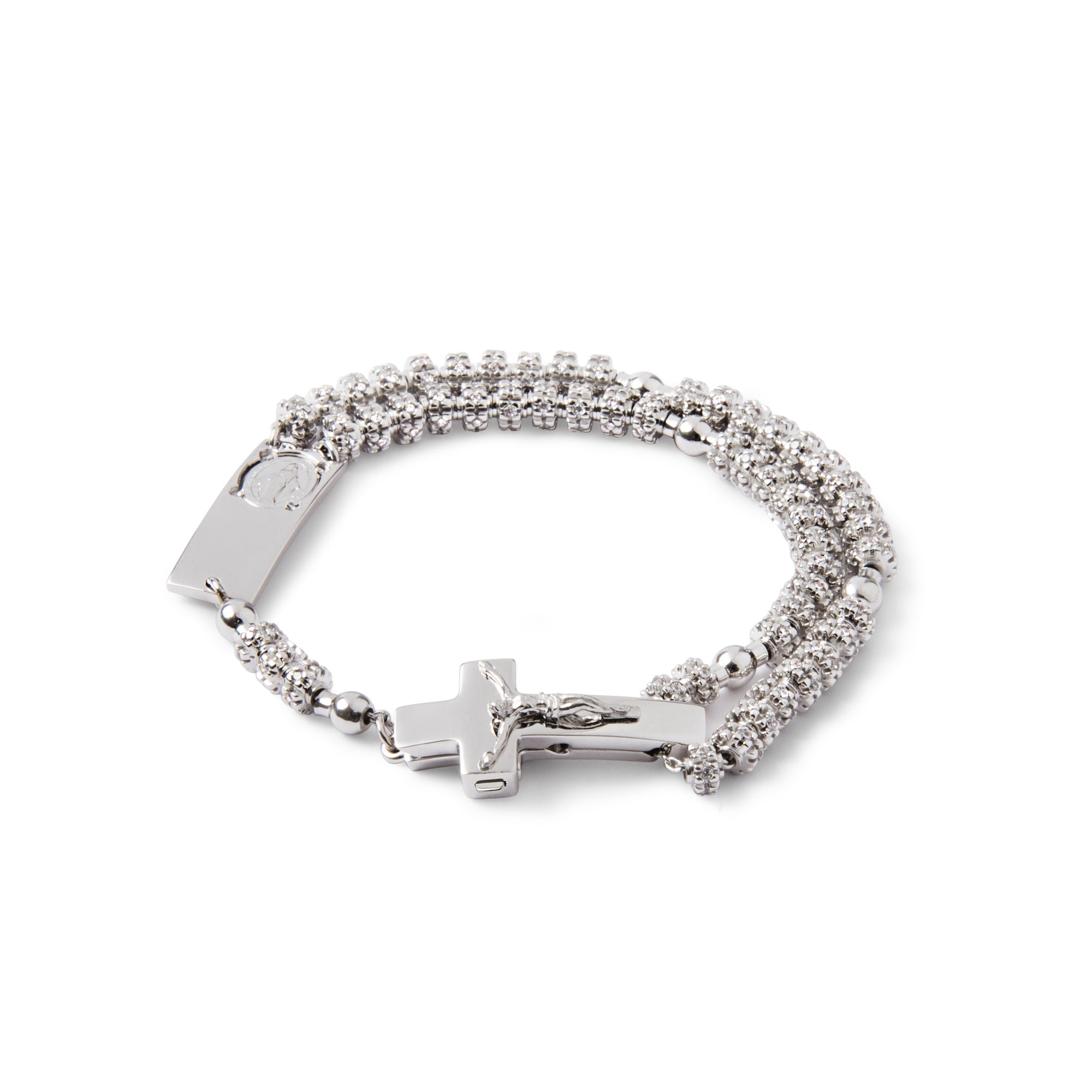 ROSALET® FULLY PAVE RHODIUM BEADS , STERLING SILVER & ROUND PATER, TRADITIONAL