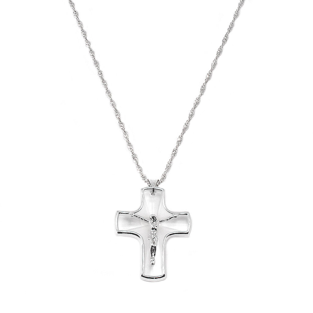 Crystal Cross Pendant with Sterling Silver, Large