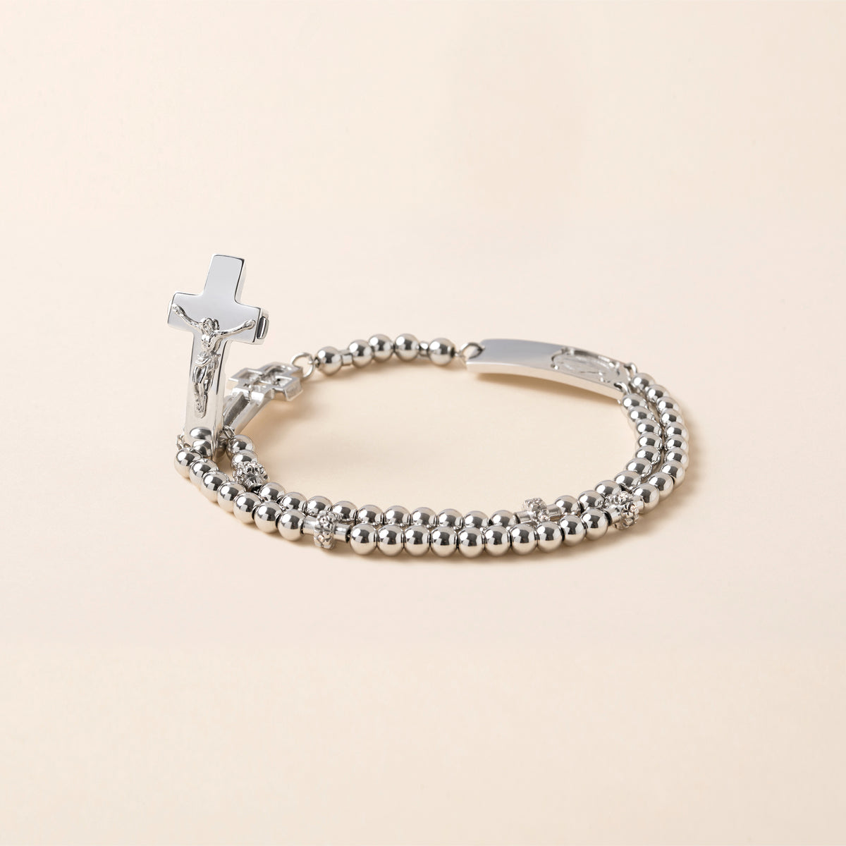 Traditional Rosalet crucifix clasp with rhodium finish
