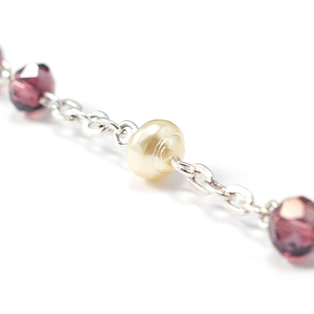 Our Lady of Fatima Rosary with Amethyst Glass Beads &amp; Silver