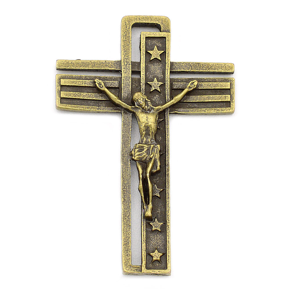 USA Rosary in bronze finish with white faux mother of pearl beads