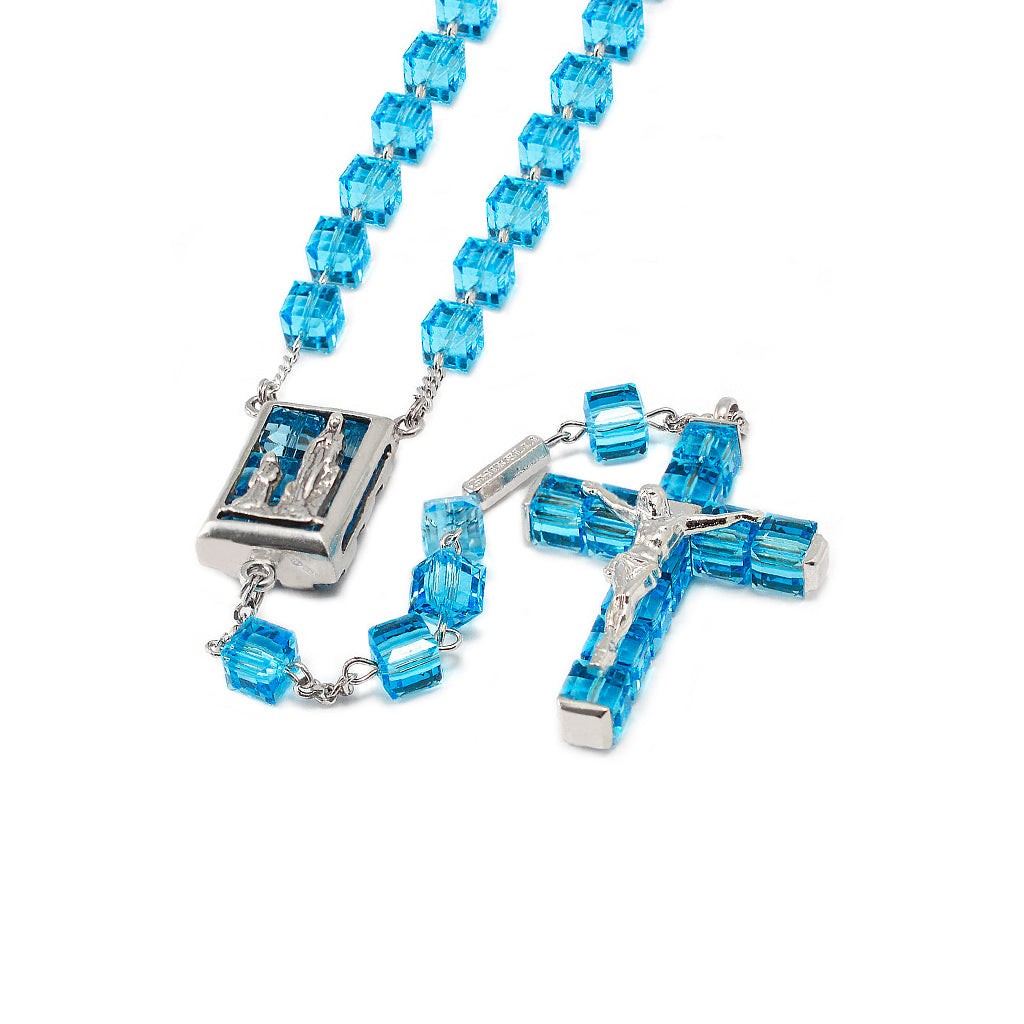 Aquamarine Crystal Lourdes Rosary with Sterling Silver