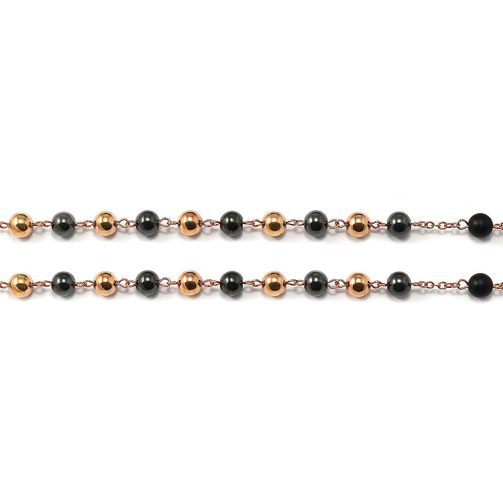 Rosary with hematite natural stone and copper polish