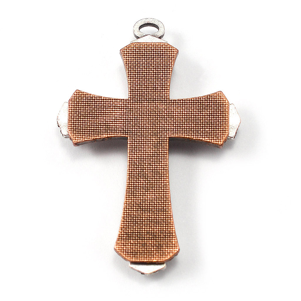 Handmade rosary with two-tone antique silver and copper crucifix back