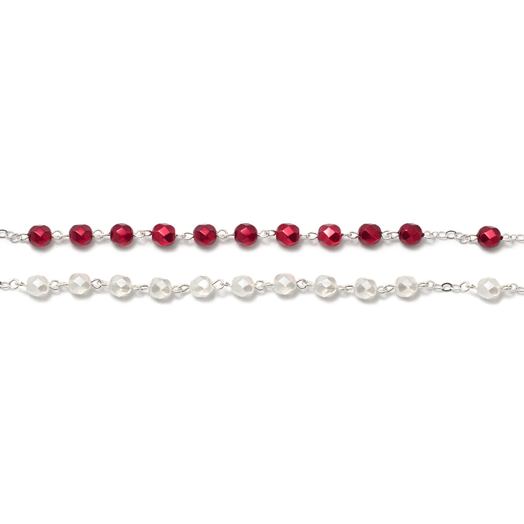 Merciful Jesus Divine Mercy Faceted Crimson &amp; White Rosary
