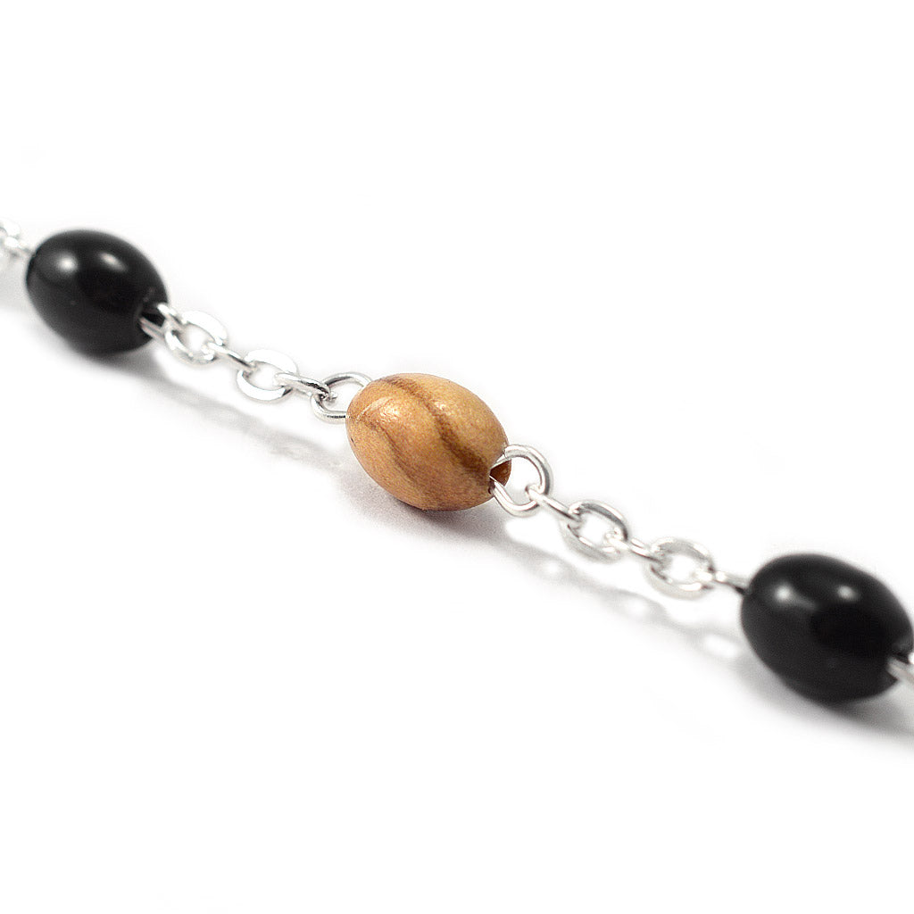 Saint Anthony Rosary in Antique Silver and Black Glass Beads