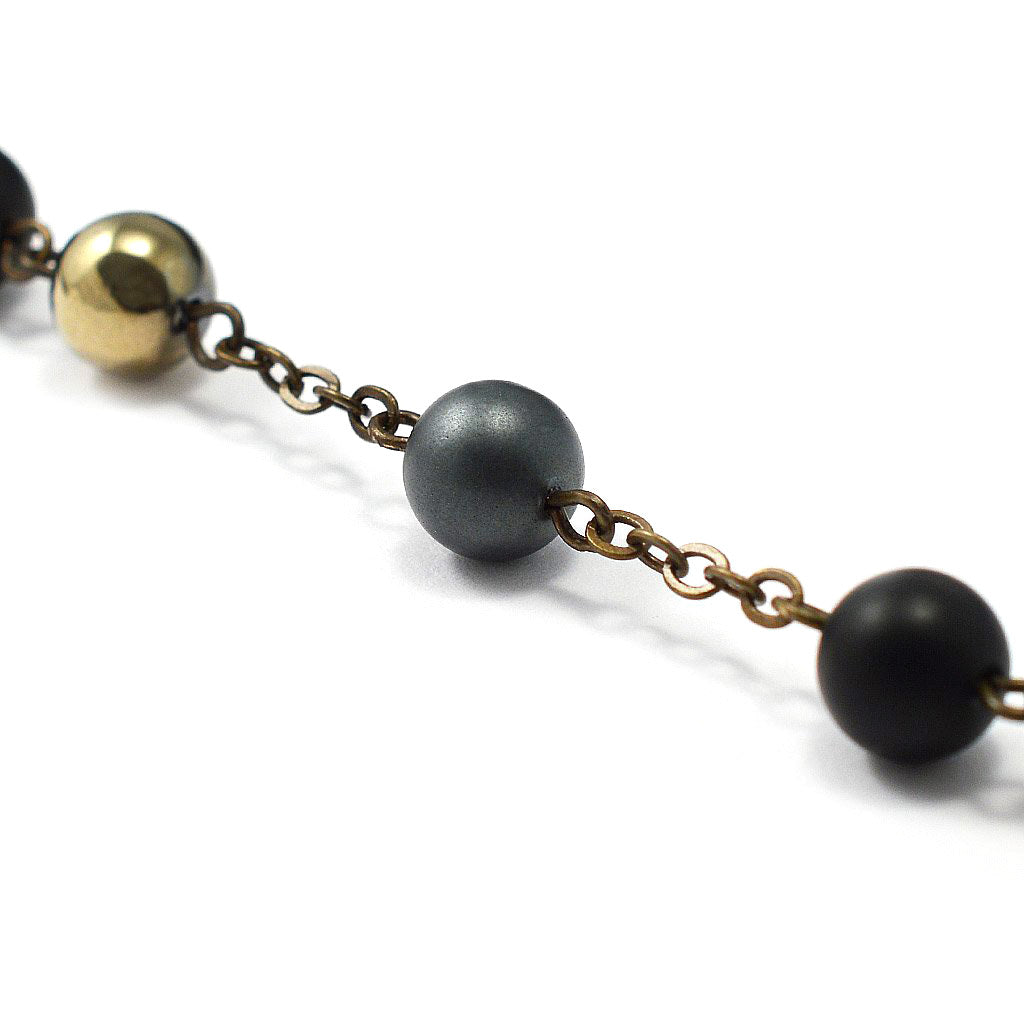 Rosary with hematite beads and black satin accents