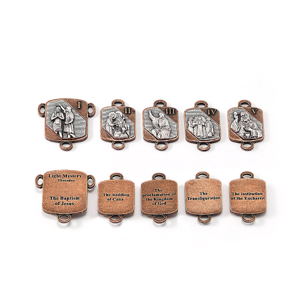 Handmade rosary with two-tone antique silver and copper crucifix